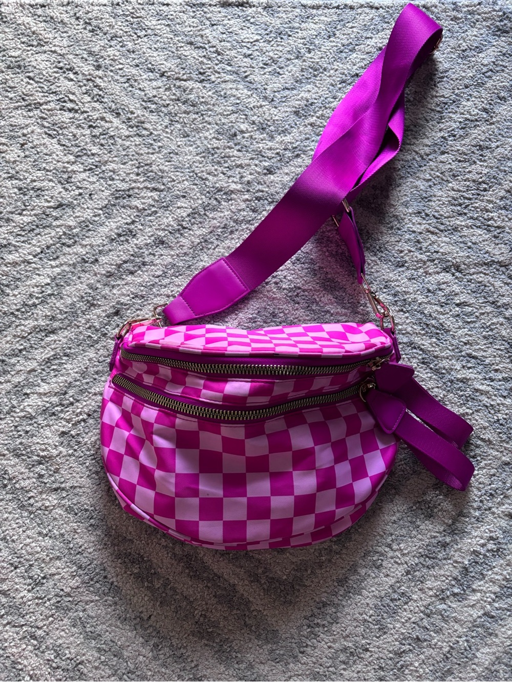 Pink Checkered Crossbody Bag – Stylish Women's Shoulder Bag